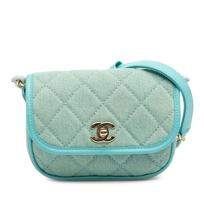 Chanel Mini Cc Quilted Denim Messenger Flap