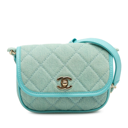 Chanel Mini Cc Quilted Denim Messenger Flap