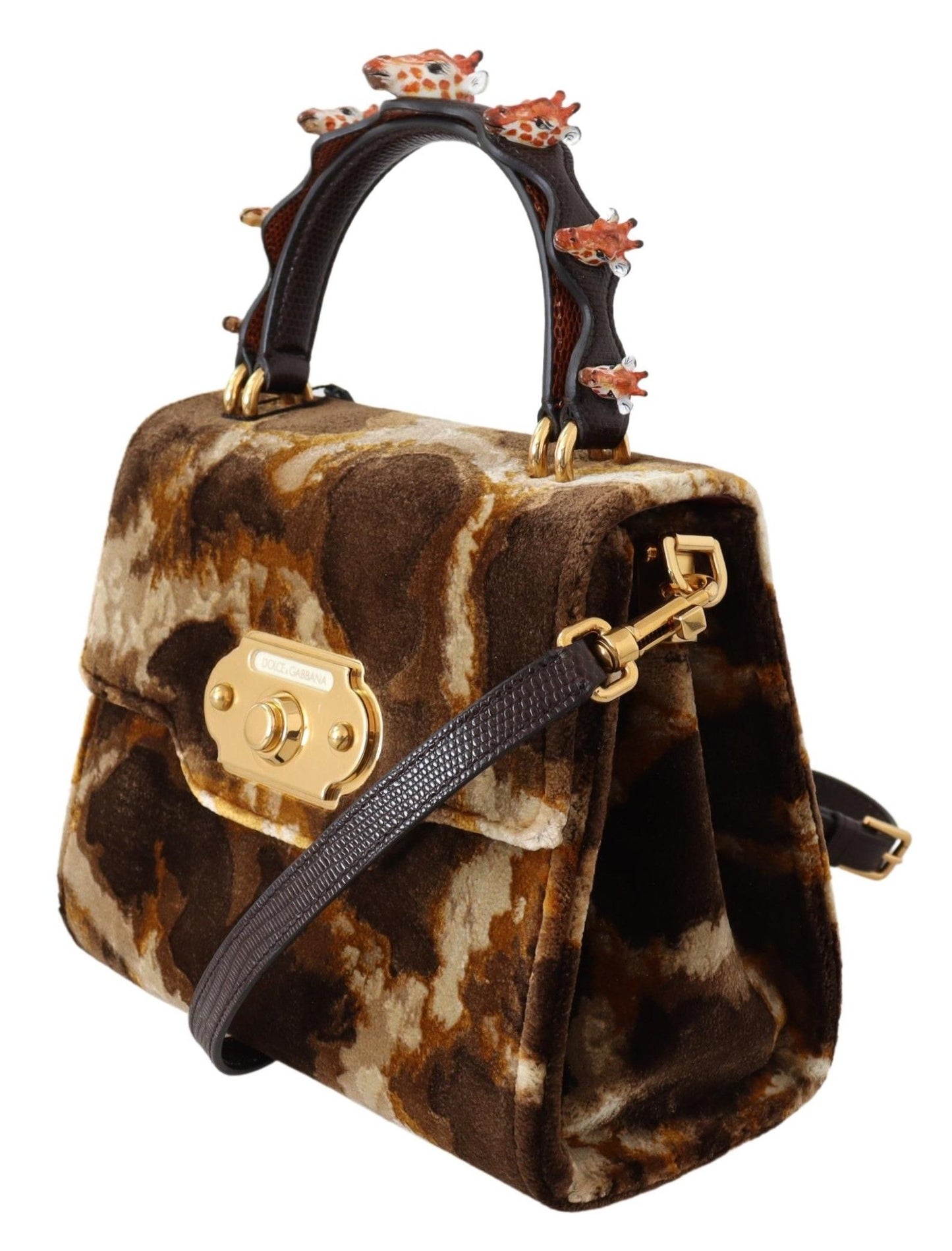 Dolce & Gabbana Elegant Giraffe Pattern Welcome Bag With Gold Accents