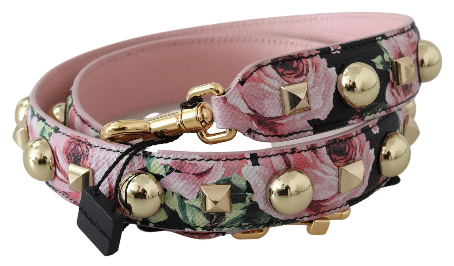 Dolce & Gabbana Floral Gold Stud Leather Strap In Pink