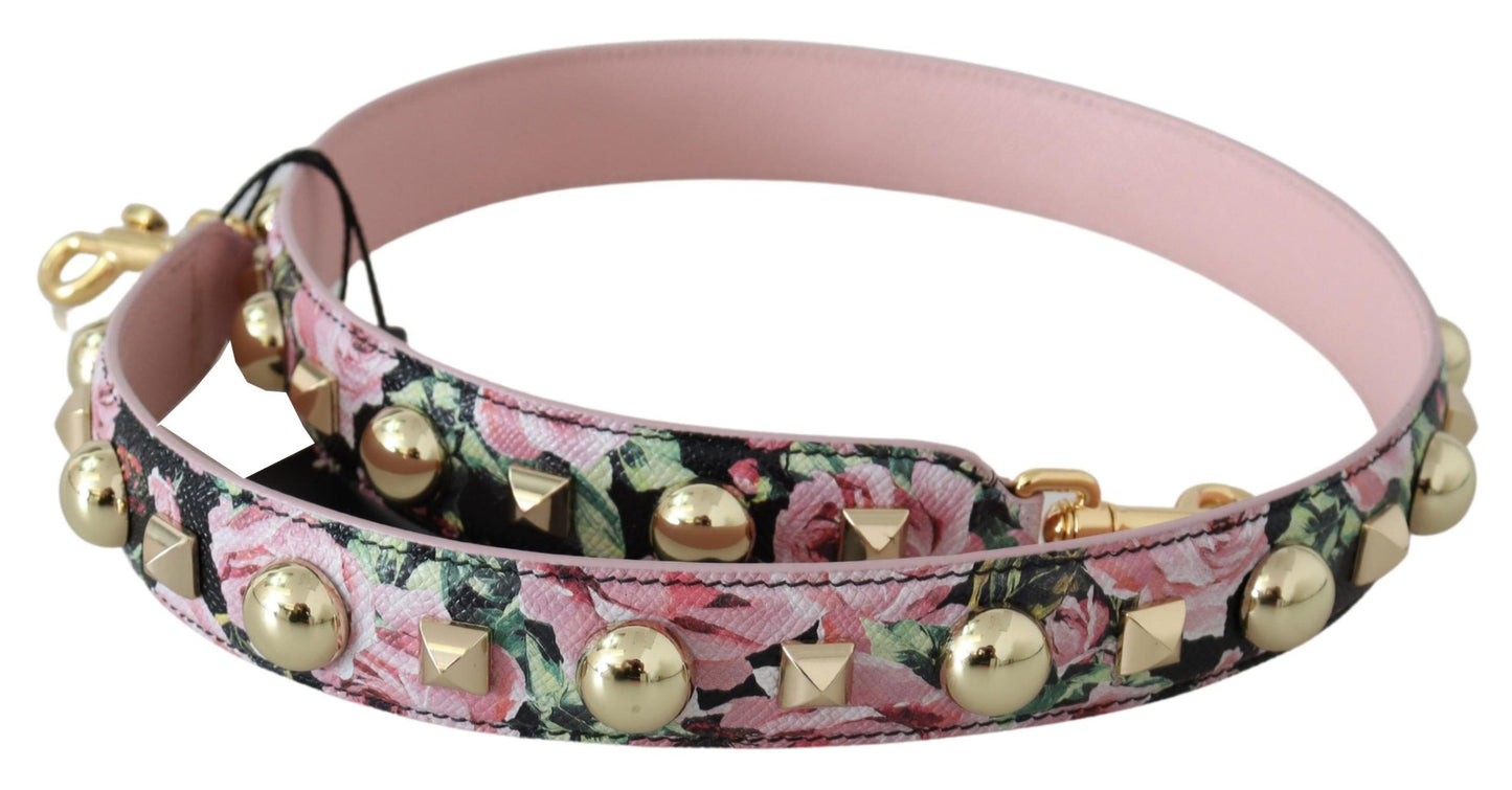 Dolce & Gabbana Floral Gold Stud Leather Strap In Pink
