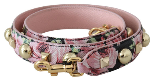 Dolce & Gabbana Floral Gold Stud Leather Strap In Pink