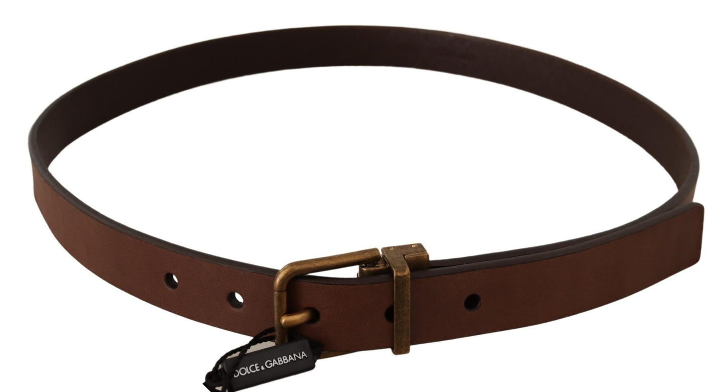 Dolce & Gabbana Elegant Brown Leather Belt With Gold Buckle