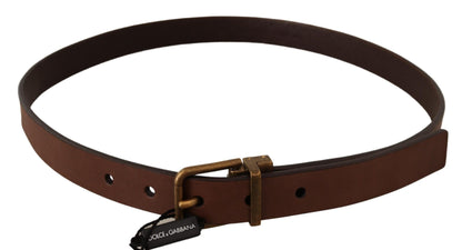 Dolce & Gabbana Elegant Brown Leather Belt With Gold Buckle