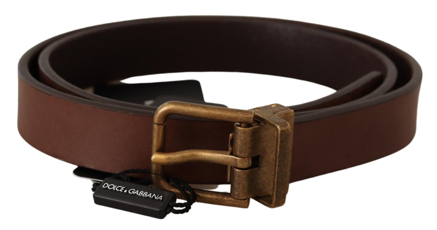 Dolce & Gabbana Elegant Brown Leather Belt With Gold Buckle