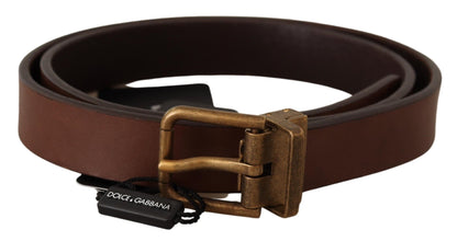 Dolce & Gabbana Elegant Brown Leather Belt With Gold Buckle