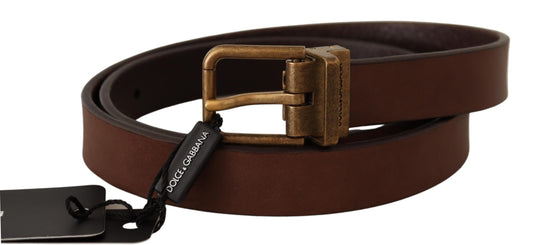 Dolce & Gabbana Elegant Brown Leather Belt With Gold Buckle