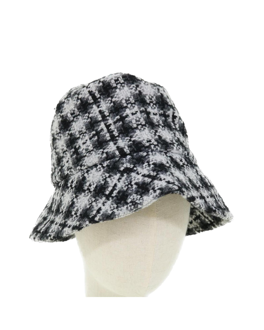 CHANEL Tweed Bucket Hat Black  White