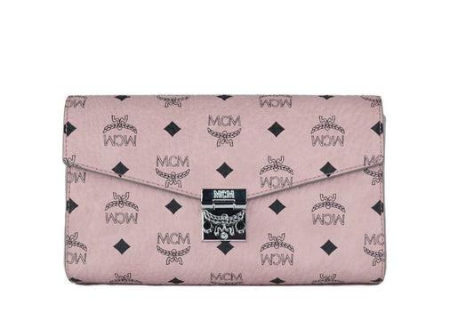 Mcm Medium Soft Pink Signature Diamond Logo Leather Clutch Crossbody Handbag