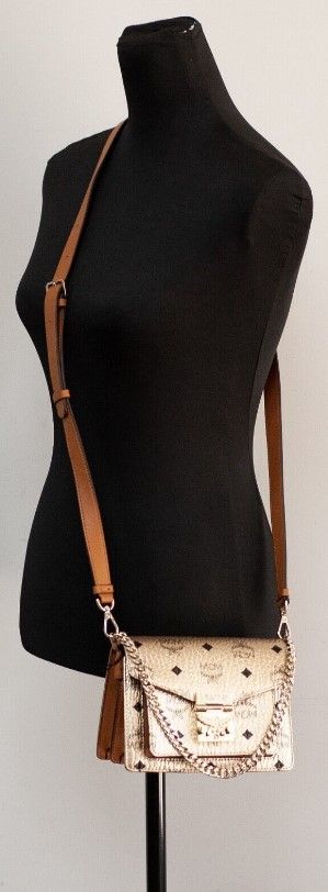 Mcm Signature Berlin Gold Diamond Logo Leather Mini Flap Lock Crossbody Handbag