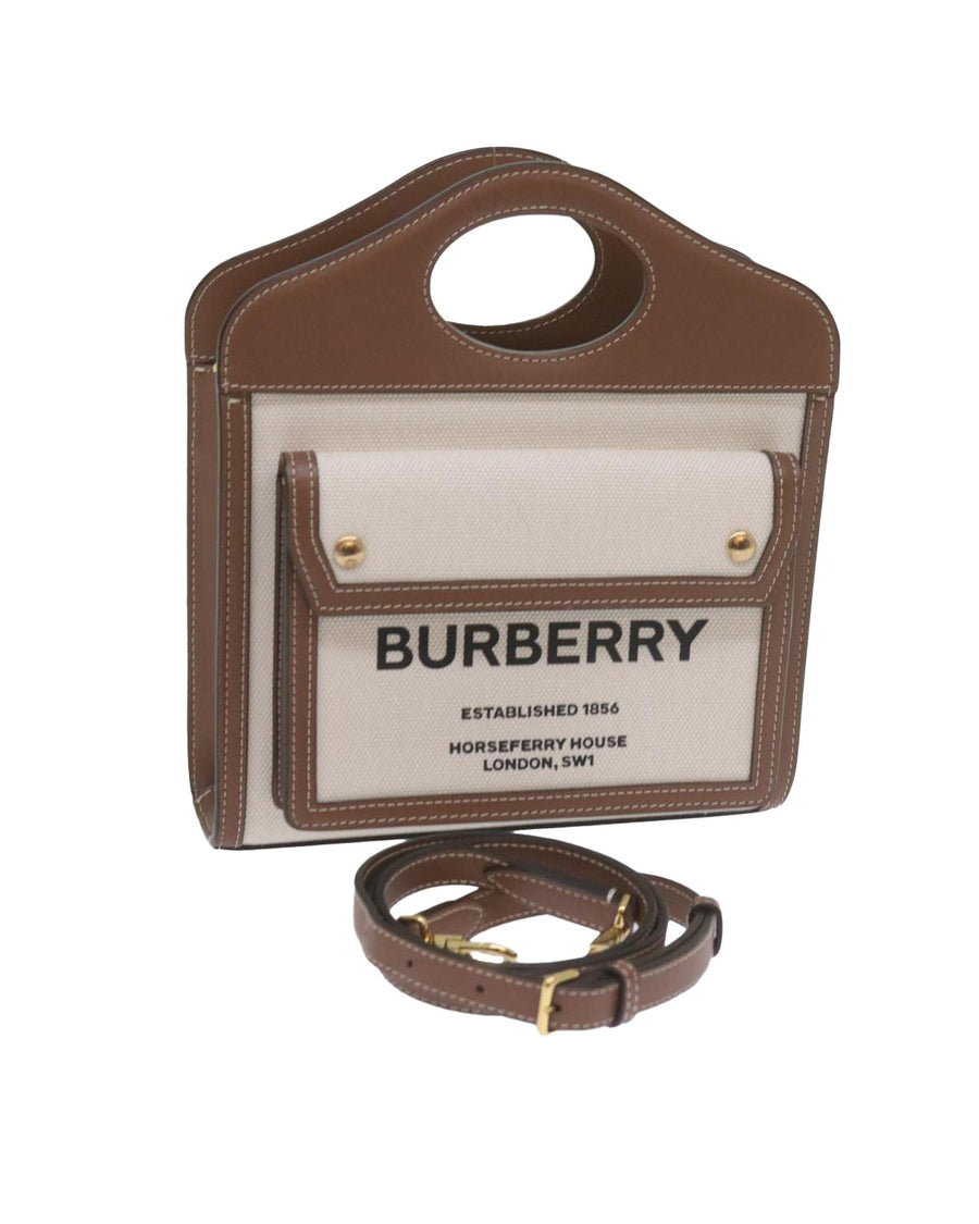 Burberry Canvas and Leather Mini Hand Bag with Shoulder Strap - Excellent Condition
