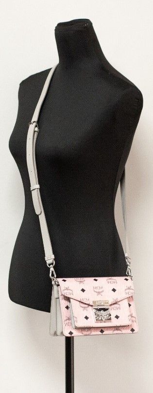 Mcm Signature Soft Pink Diamond Logo Leather Mini Flap Lock Crossbody Handbag