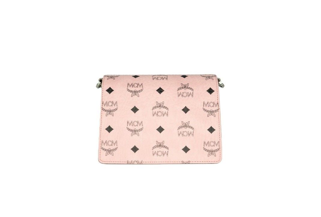 Mcm Signature Soft Pink Diamond Logo Leather Mini Flap Lock Crossbody Handbag