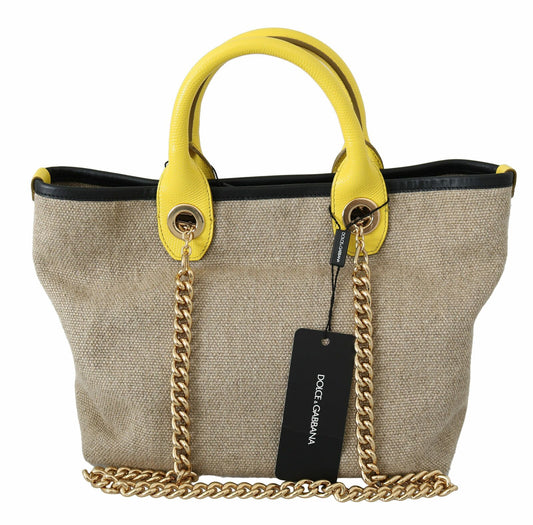 Dolce & Gabbana Beige Linen-Calf Tote With Gold Chain