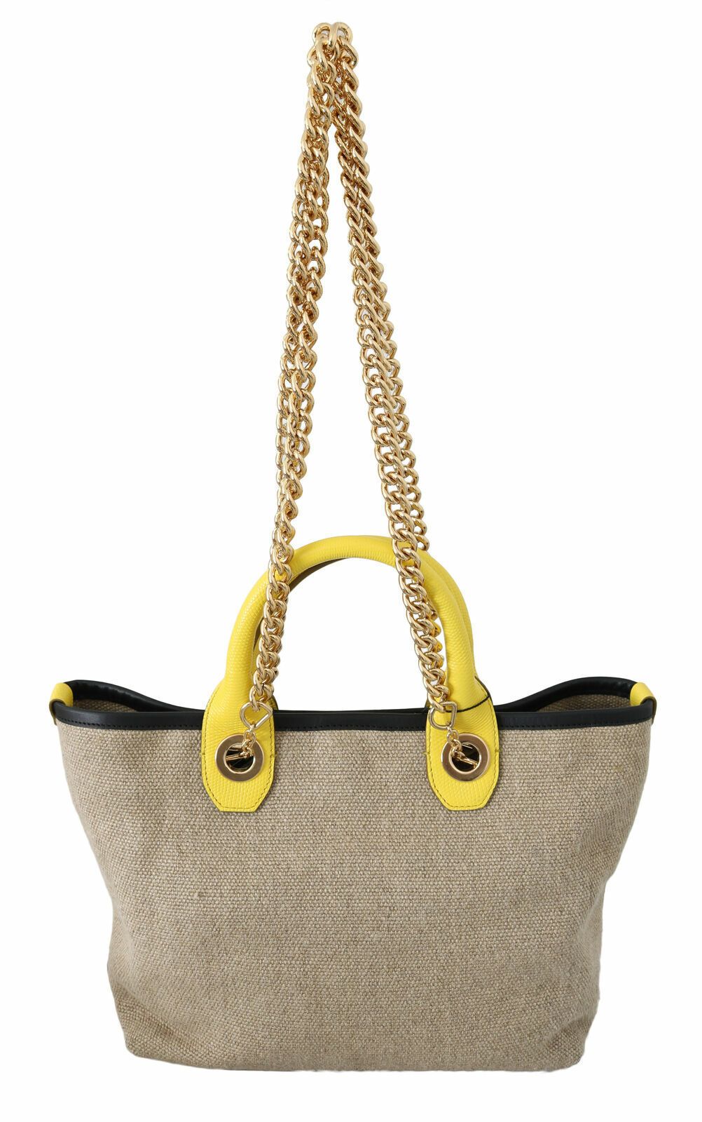 Dolce & Gabbana Beige Linen-Calf Tote With Gold Chain