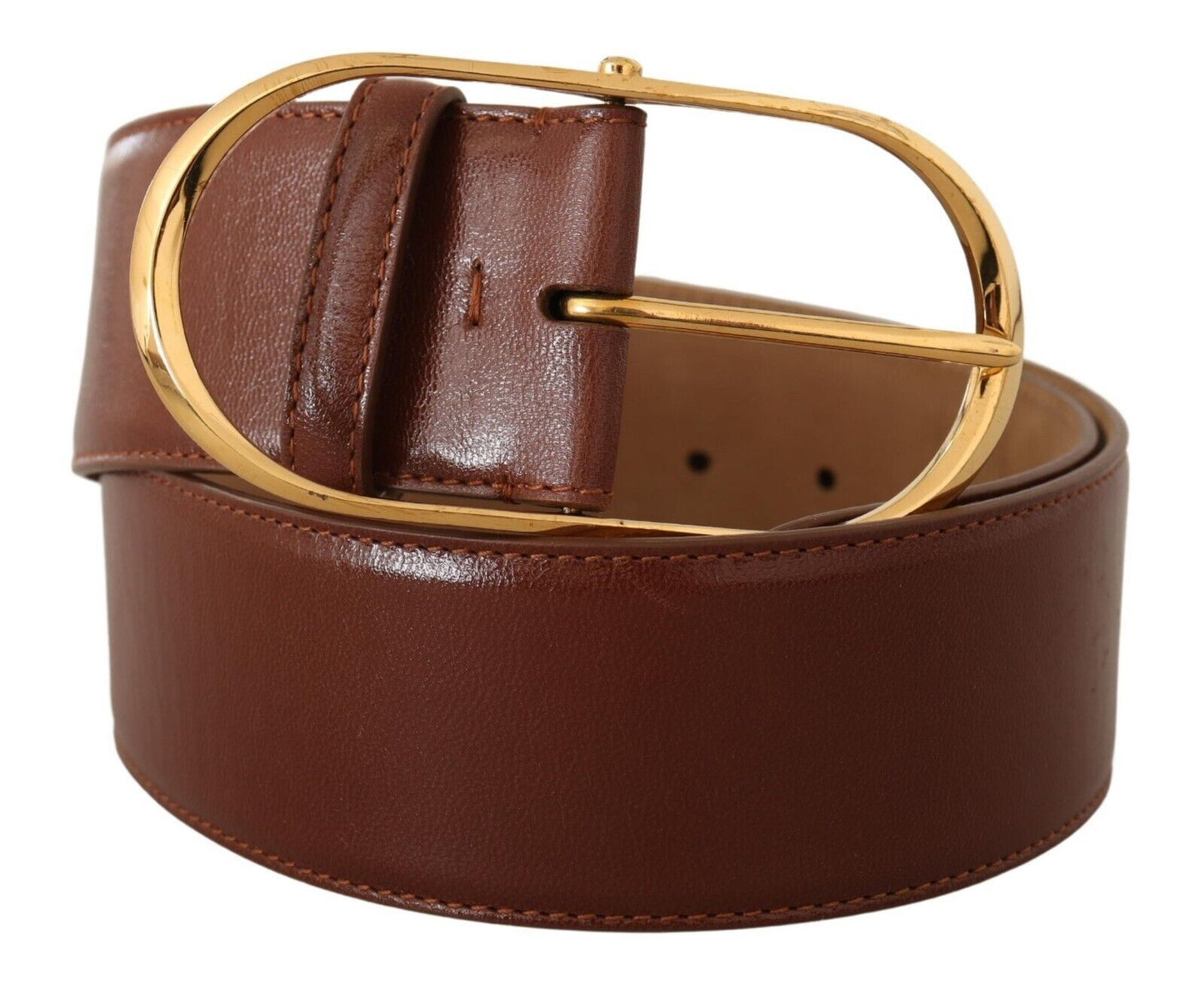 Dolce & Gabbana Elegant Brown Leather Belt With Gold Buckle