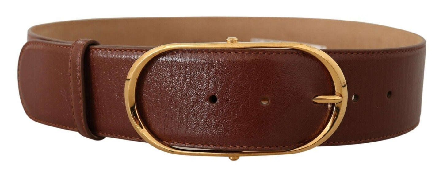 Dolce & Gabbana Elegant Brown Leather Belt With Gold Buckle