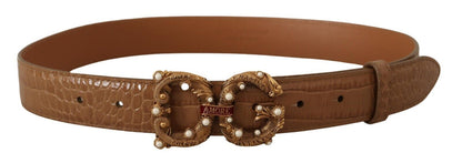 Dolce & Gabbana Elegant Croco Leather Amore Belt With Pearls