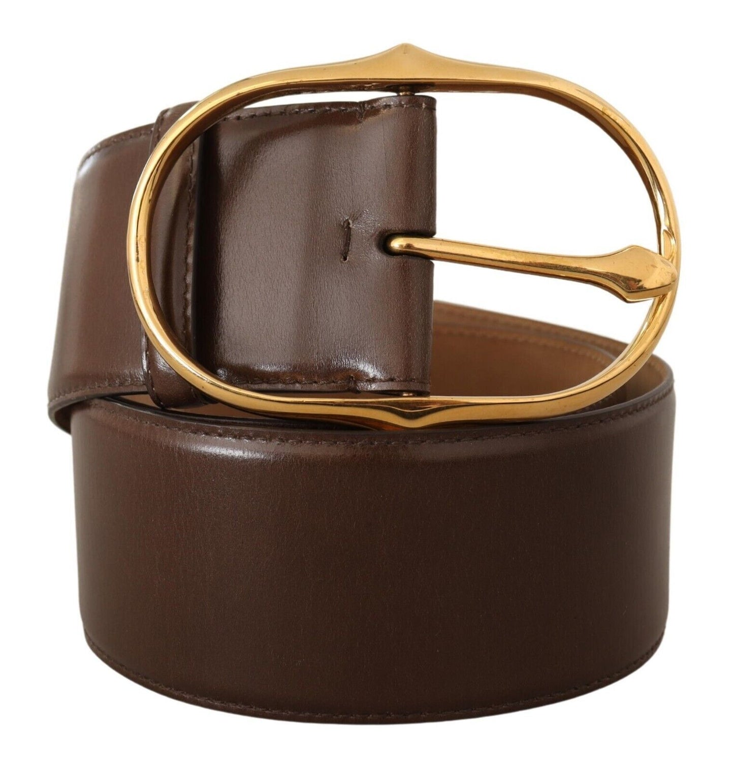 Dolce & Gabbana Elegant Brown Leather Belt With Gold Buckle