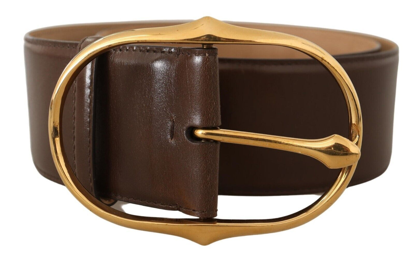 Dolce & Gabbana Elegant Brown Leather Belt With Gold Buckle