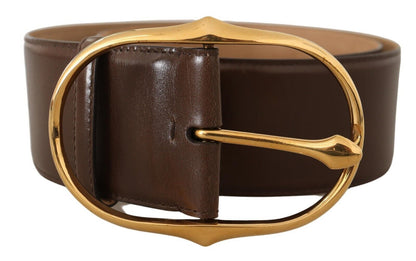 Dolce & Gabbana Elegant Brown Leather Belt With Gold Buckle
