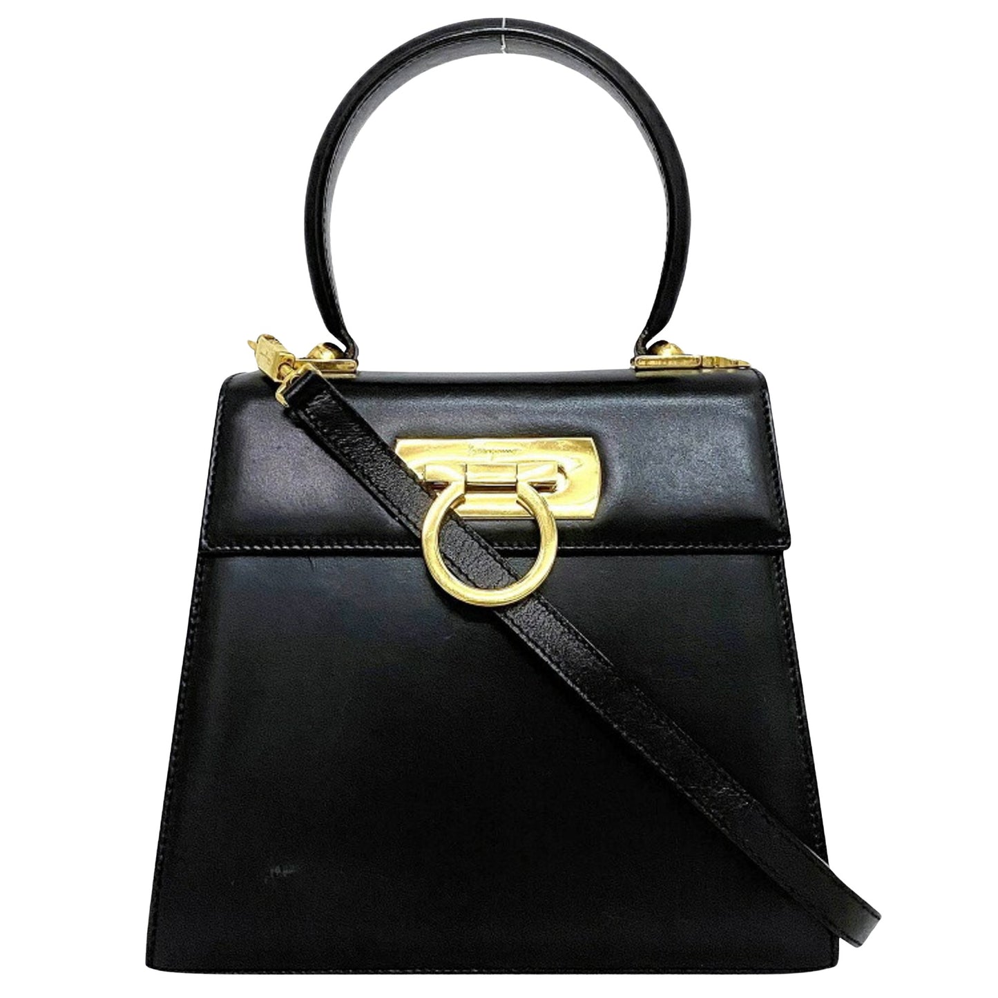 Salvatore Ferragamo Black Leather Gancini