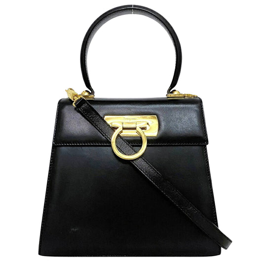 Salvatore Ferragamo Black Leather Gancini