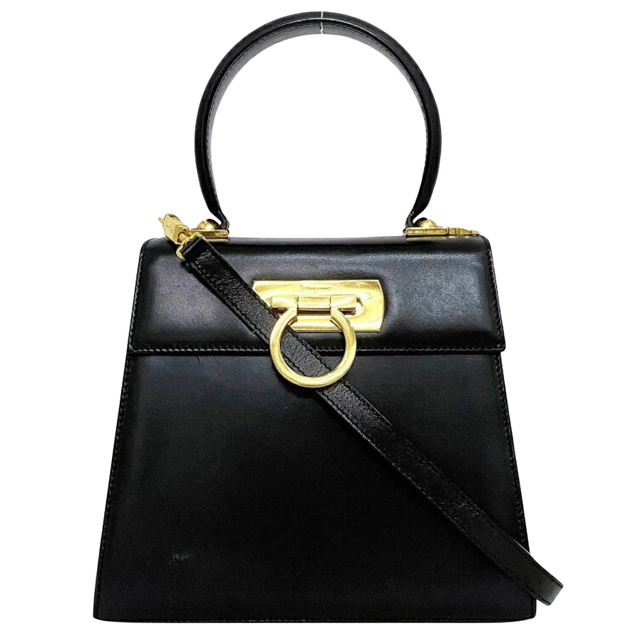 Salvatore Ferragamo Black Leather Gancini