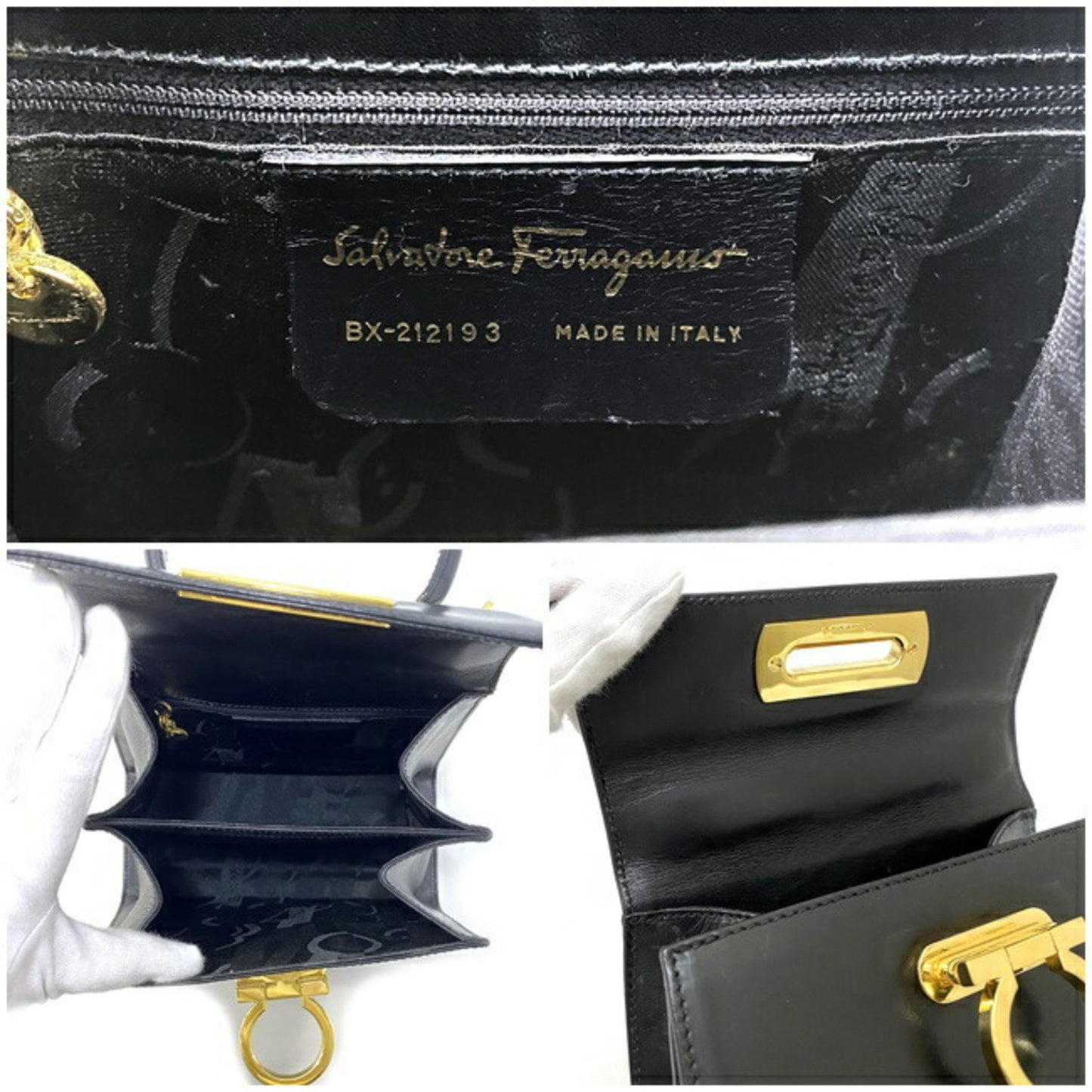 Salvatore Ferragamo Black Leather Gancini