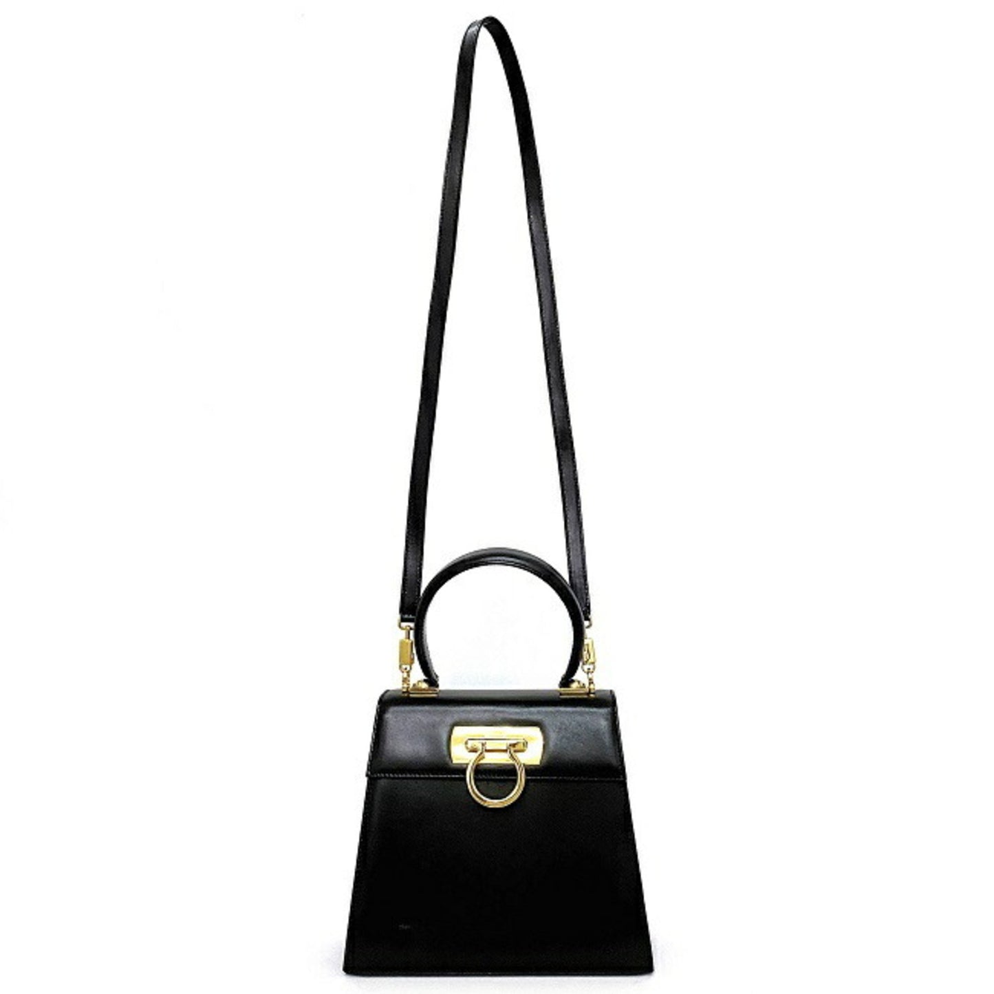 Salvatore Ferragamo Black Leather Gancini