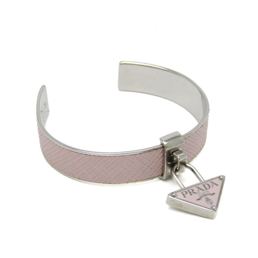 Prada Pink Leather and Silver Metal Bangle for Women