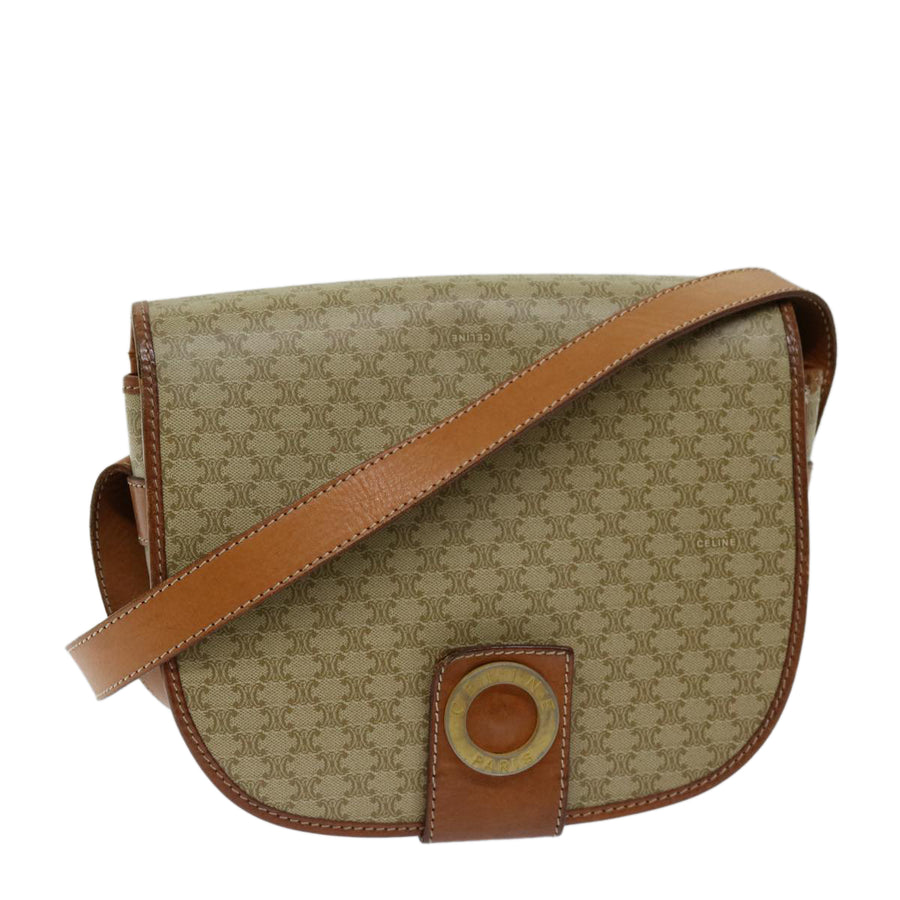 Celine Beige Canvas Shoulder Bag with Distinctive Style and Durability