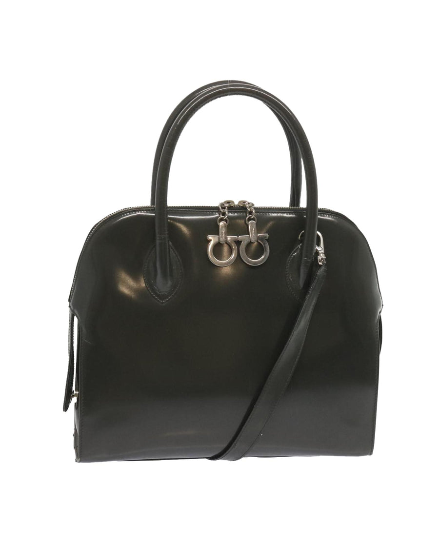 Salvatore Ferragamo Gray Patent Leather 2way Hand Bag by Italian Designer