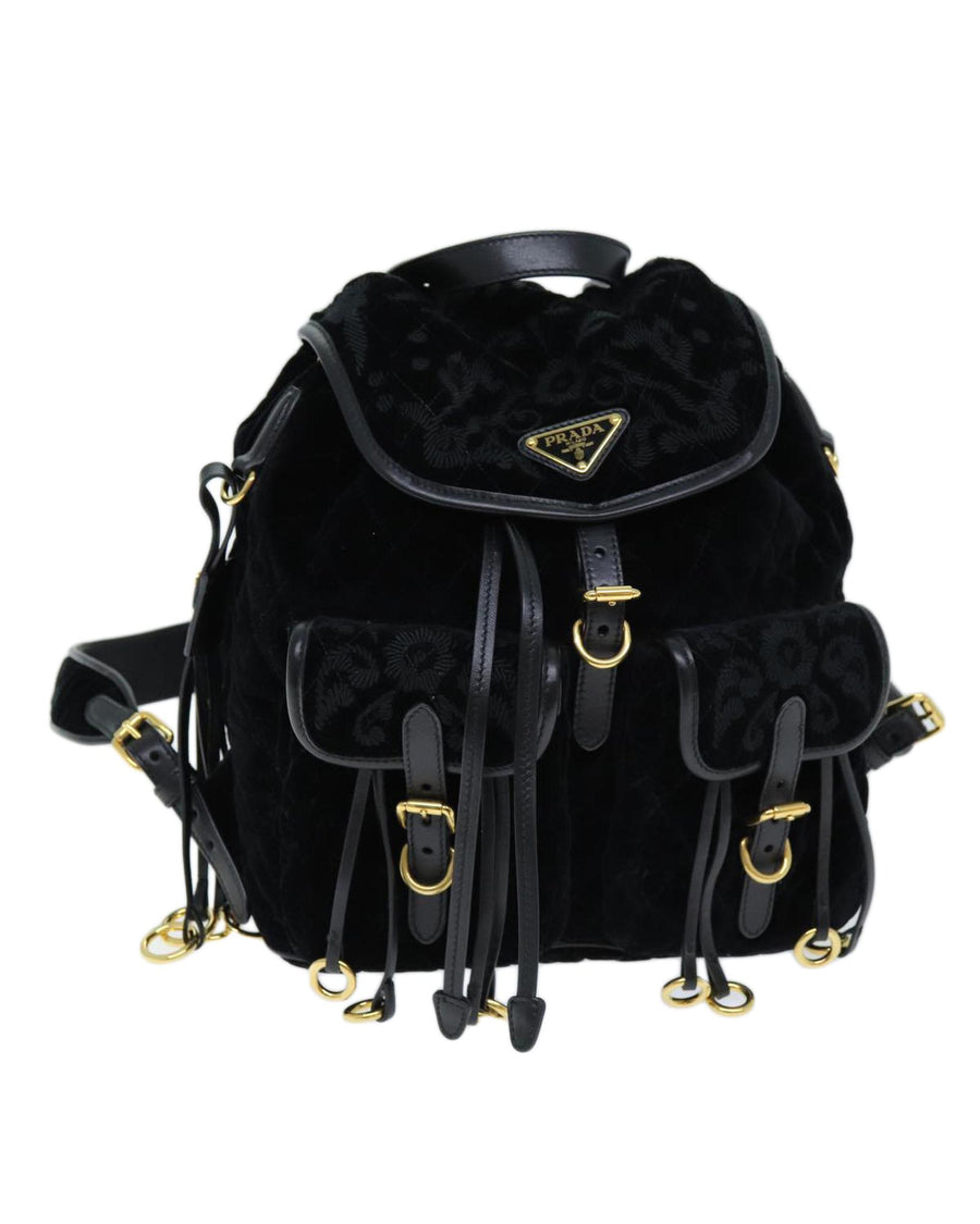 Prada Velvet Backpack Embroidered Style