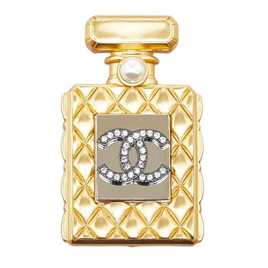 Chanel Perfume Bottle Pin Gold Rhinestone CC