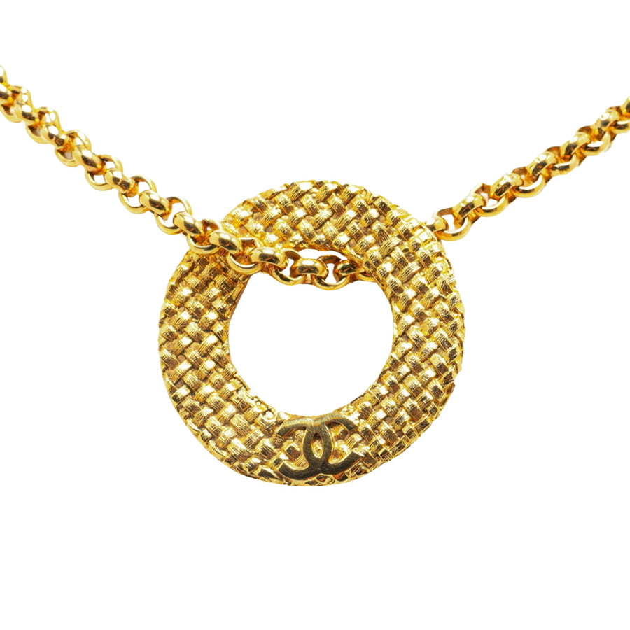 Chanel Woven Circle Pendant Necklace Gold