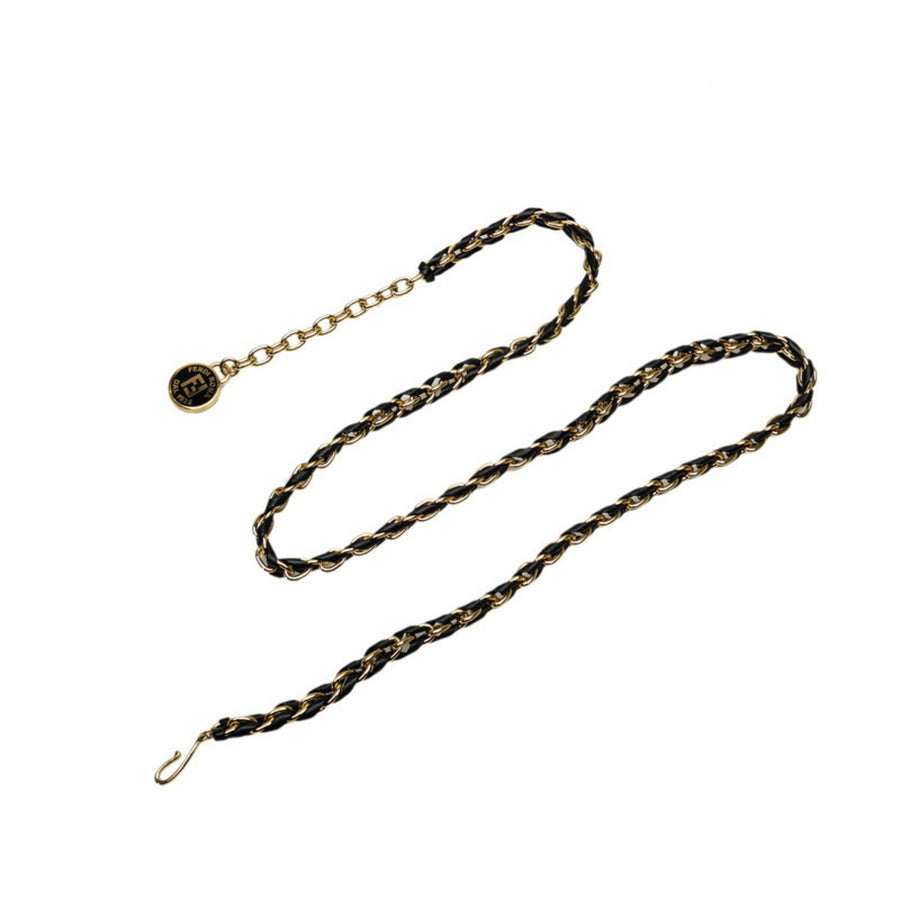 Fendi Chain Belt Black Leather Gold