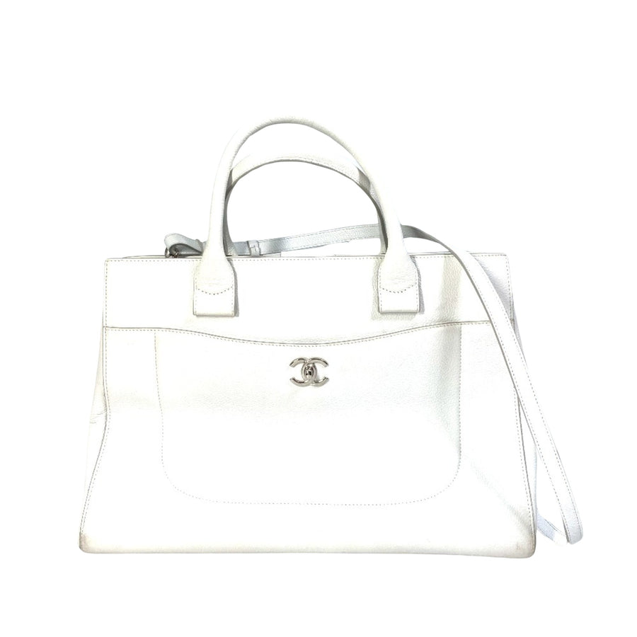 Chanel White Leather Tote Bag Classic Style