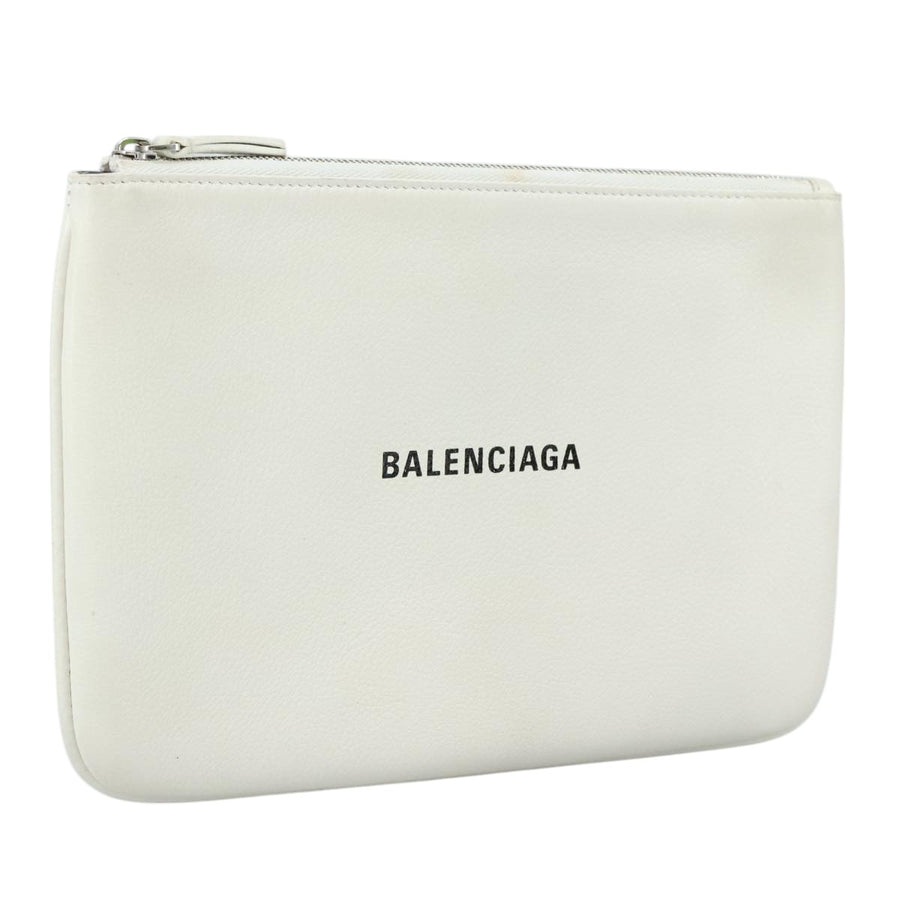 Balenciaga Logo Pouch OffWhite Leather Clutch