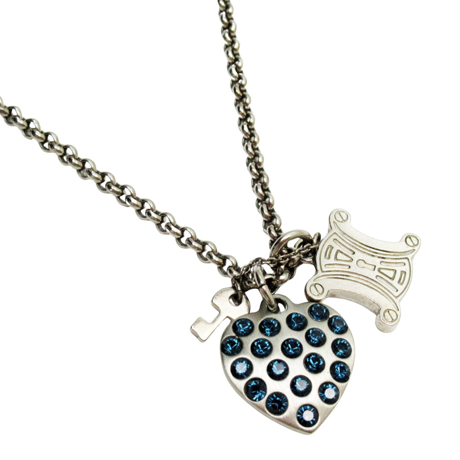 Celine Cline Key Heart Crystal Necklace