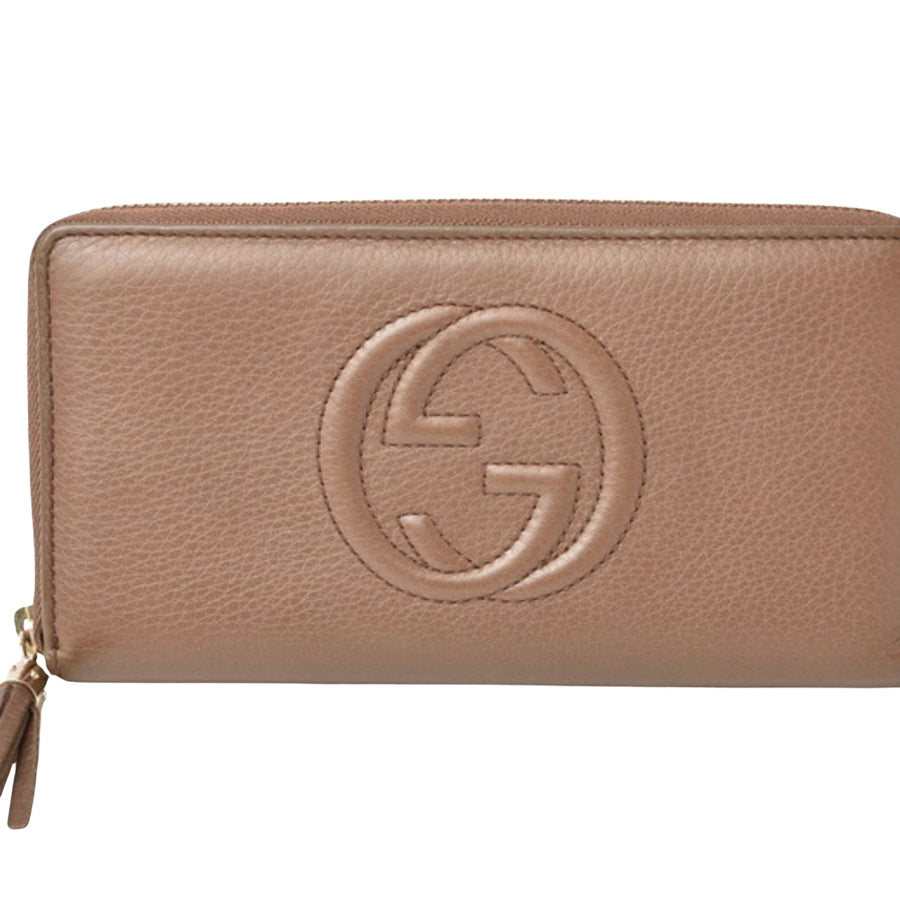 Gucci GG Marmont Zip Wallet Beige Leather