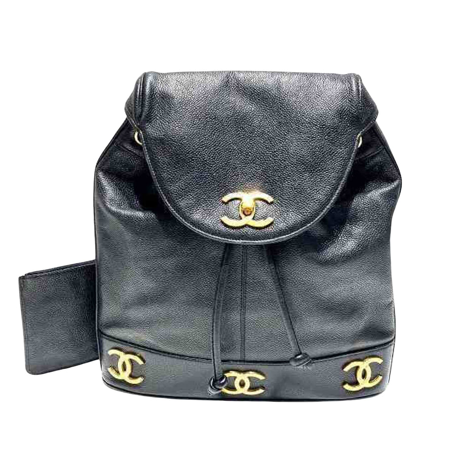 Chanel Chanel Drawstring Backpack Black Leather