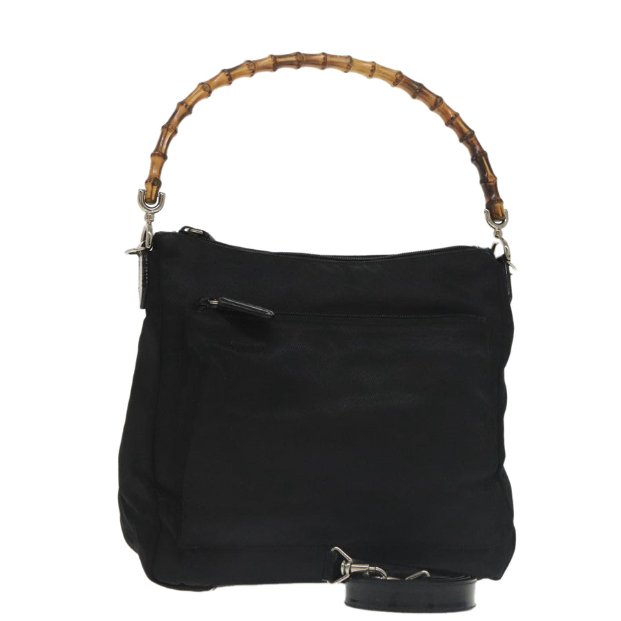 Gucci Bamboo Handle Shoulder Bag Black Nylon