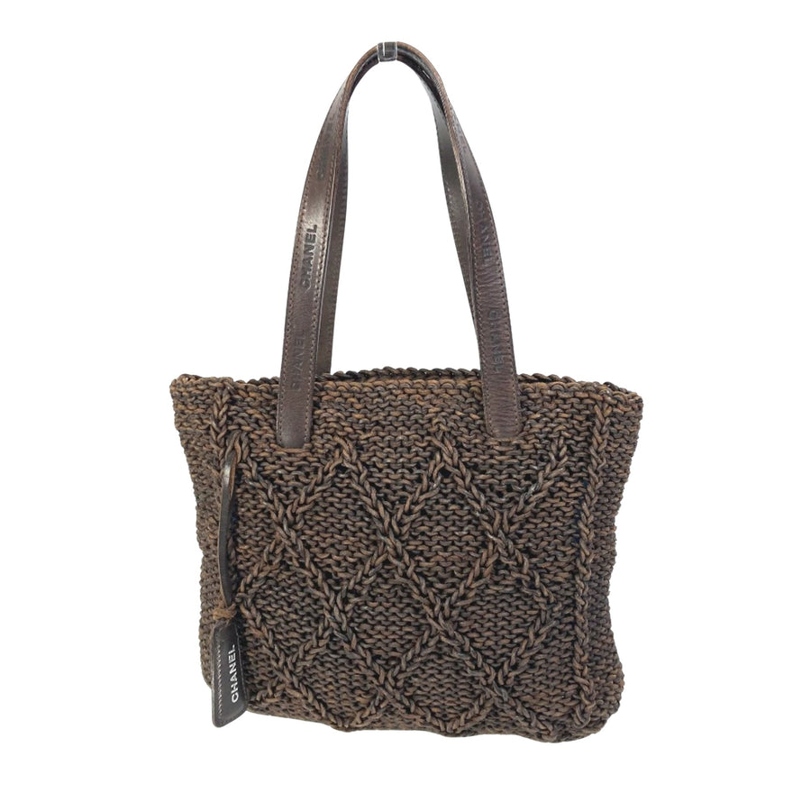 Chanel Knitted Raffia Tote Bag Brown