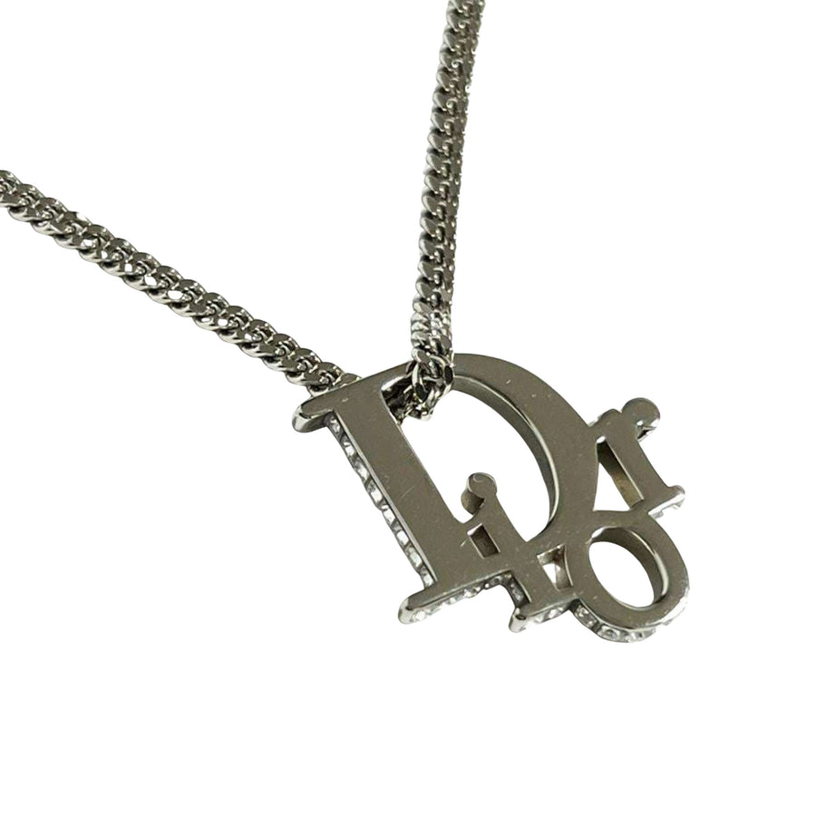 Dior CD Pendant Necklace SilverTone Cubic Zirconia