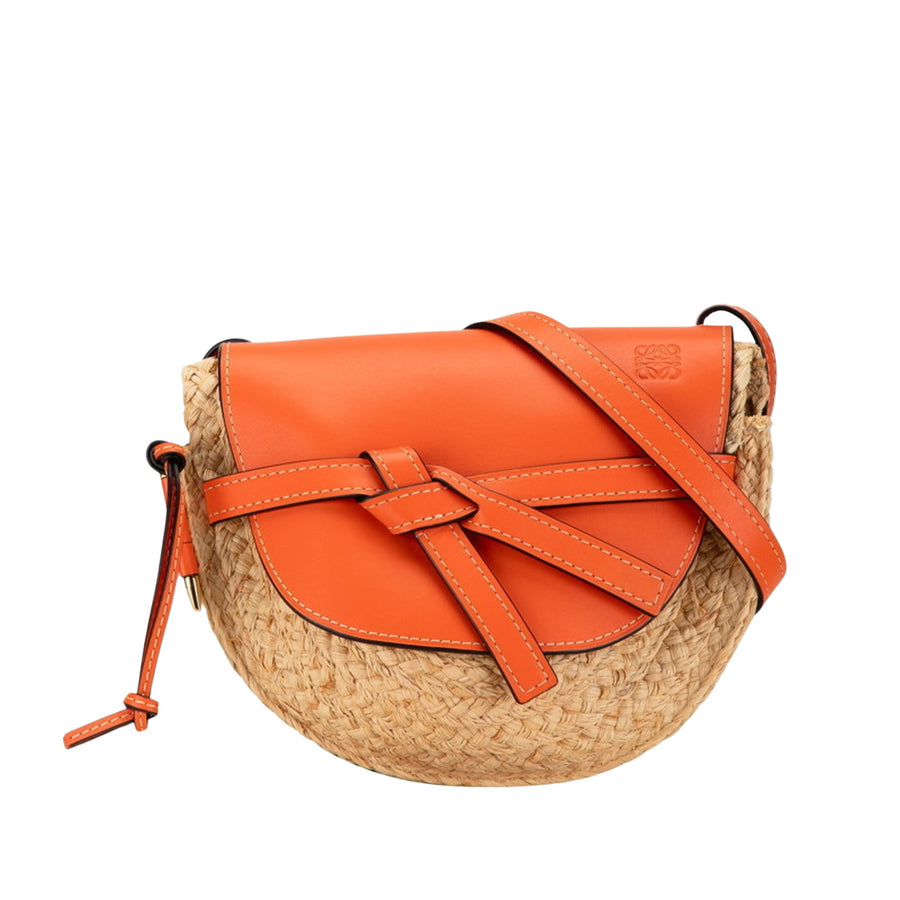 Loewe Gate Small Raffia Bag Orange