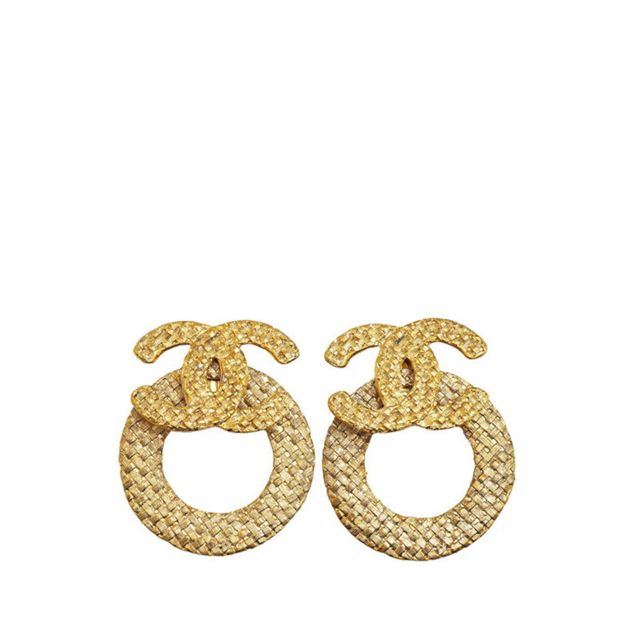 Chanel Woven Circle Earrings Gold CC Design
