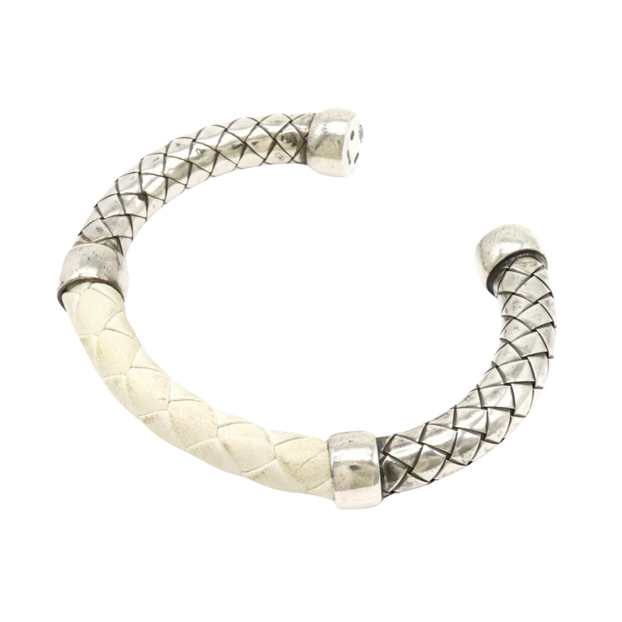 Bottega Veneta Intrecciato Leather Bracelet Silver and White