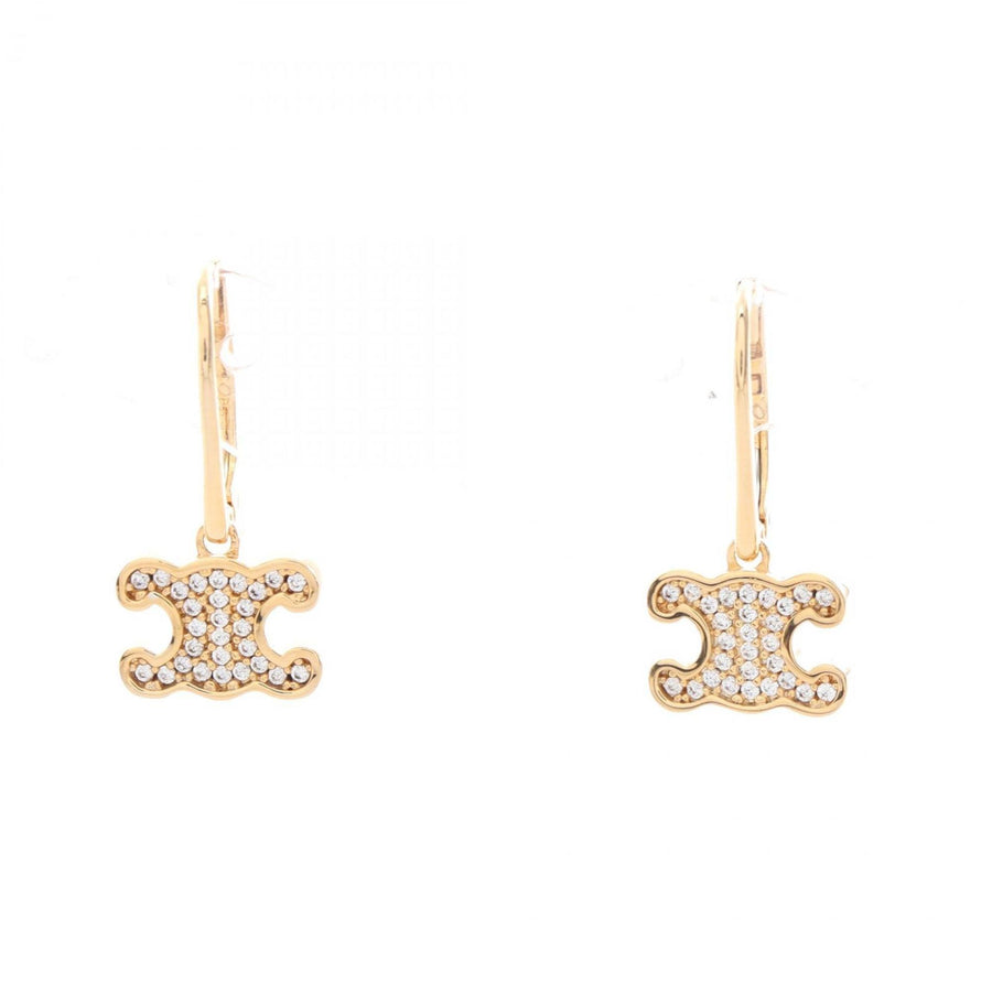 Celine Gold Pave CZ Logo Drop Earrings