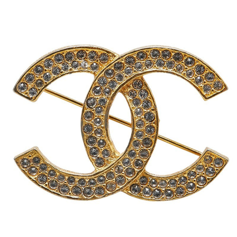 Chanel CC Crystal Brooch GoldTone